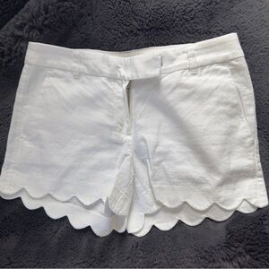 J. Crew White Linen Scallop Shorts